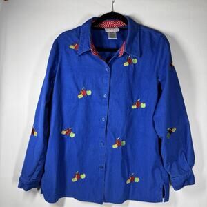 Quacker Factory Corduroy Button Up Apple Top Size M Teacher Embroidered Beaded